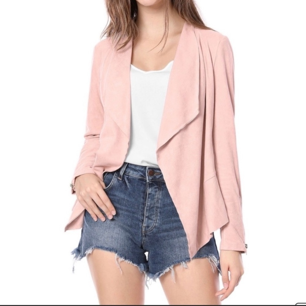 Mote Women's Lightweight Soft Faux Suede Zip Up Drape Jacket (Dusty Blus…